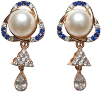 YOUAMI Gold Plated Pearl Studded AD Earrings Copper Drops & Danglers