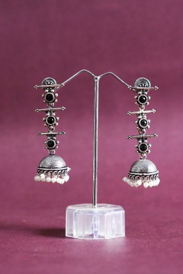 Aarikari Classic Oxidised Jhumka – Black Color Brass Earring Set, Jhumki Earring, Stud Earring