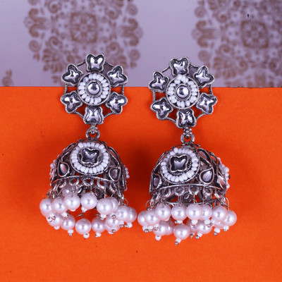 AMAAL earrings for women jhumka Silver Oxidised traditional Kundan ear rings combo Beads, Crystal, Cubic Zirconia, Pearl Alloy, Enamel, Metal, Zinc, Stone, Mother of Pearl Jhumki Earring, Chandbali Earring