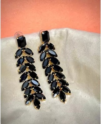 BBY2YNG Self Design Earring For Girls & Women (Long Black) Crystal Crystal Drops & Danglers