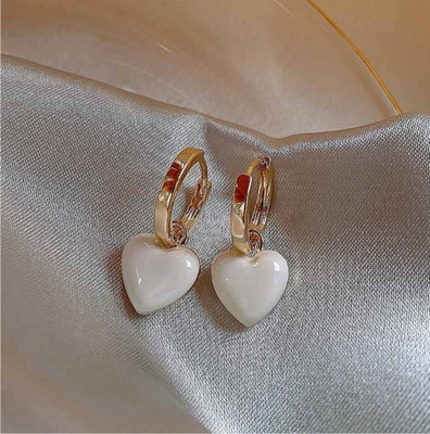 VISTA VENDORS legant or Attractive White Heart Drop Earrings Alloy Hoop Earring
