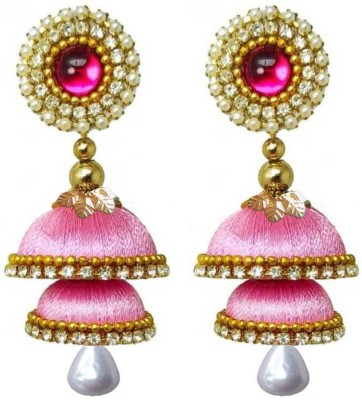 Sanj New Silk Thread Earrings Two Step Jhumki For Women Hook Dangle Silk Dori Jhumka Earrings For Girls Beads Earring, Earring Set… Pearl Fabric Jhumki Earring