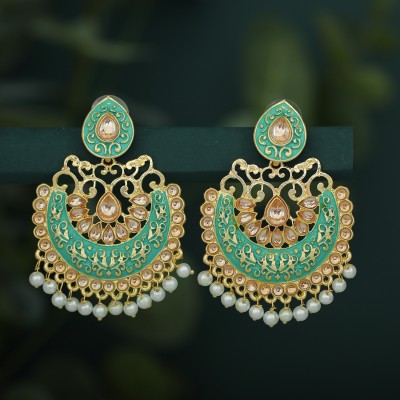 Sukkhi Sukkhi Glistening LCT Gold Plated Pearl Meenakari Chandbali Earring For Women Alloy Chandbali Earring