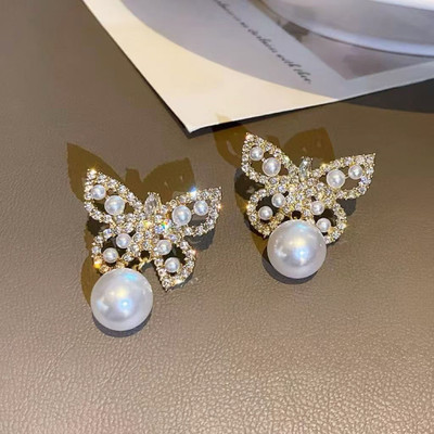 MEENAZ Butterlfy Earrings for women korean earing girl Moti Ear Ring stylish Western Cubic Zirconia, Beads, Diamond Gold, Alloy, Mother of Pearl, Stone Earring Set, Drops & Danglers