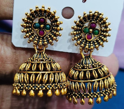 SAKETHAM Golden Deer Duet Alloy Jhumki Earring