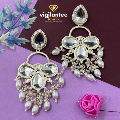 Vigilantee Jewels Drop & Danglers Kundan Tilak Traditional Studded Silver Plated jumka wedding Beads, Pearl, Ruby, White Zircon, Crystal Alloy Drops & Danglers, Chandbali Earring, Jhumki Earring, Stud Earring, Earring Set