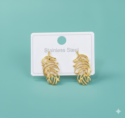 Glamshe Golden Leaf Veil Stainless Steel Stud Earrings Stainless Steel Stud Earring