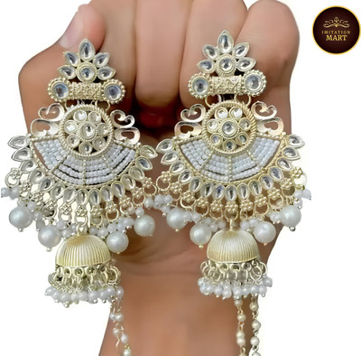 Imitation Mart Fency White Earings Cubic Zirconia Alloy Jhumki Earring, Cuff Earring, Ear Thread, Huggie Earring