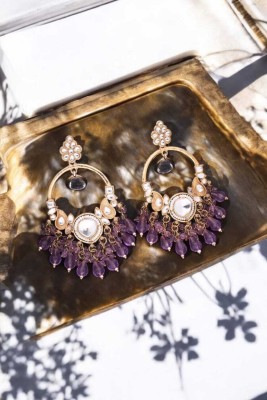 Vedda Drop Earrings for Women & Girls Pearl Design with Brass Metal Diamond Brass Drops & Danglers