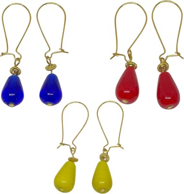 ESTAVITO Adorn Handmade Wire Earrings Glass Bead (Red Blue Yellow) For Women Brass Drops & Danglers
