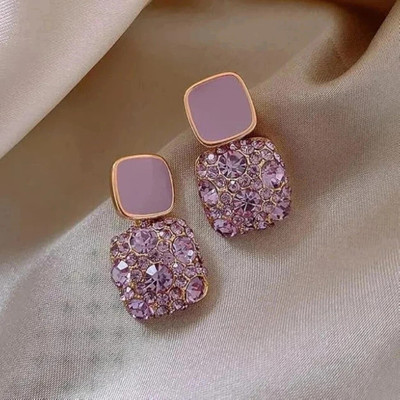 ADORNITY Korean Style Purple Crystal Earrings for Women Fashion Rhinestone Love Heart Pearl Alloy Stud Earring