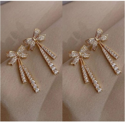 RISHASTYLE Gold plated with AD stone earrings combo of Two Zircon Alloy Stud Earring, Drops & Danglers