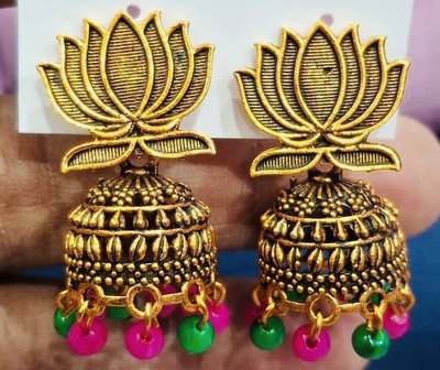 SAKETHAM Golden Swans Love Alloy Jhumki Earring