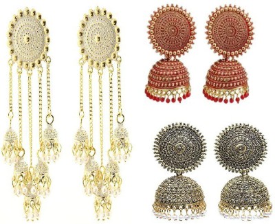 JMBW INTERNATIONAL COMBO OF 2(PAIRS) 5-LATKAN & FLORAL JHUMKAS Pearl Brass Jhumki Earring