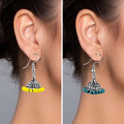 SILVER SHINE Silver Plated Traditional Jumkhi Multi Color Earring For Girls Women Alloy Jhumki Earring