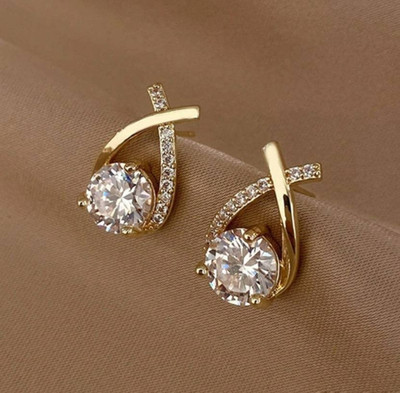 HM Creations Korean Earrings Crystal Ad stone Gold Plated Stud western Earrings For Women Pearl Alloy Drops & Danglers, Hoop Earring, Jhumki Earring, Stud Earring, Tunnel Earring