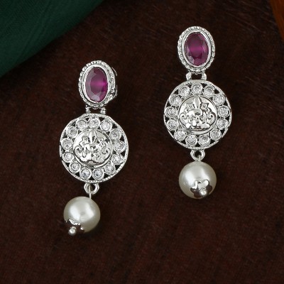 Estele Rhodium Plated Pearl Brass Drops & Danglers