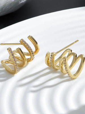 Dressberry Korean Gold Plated Cubic Zirconia 4 Effect Claw Stud Earrings For Women/Girls Cubic Zirconia Alloy Stud Earring