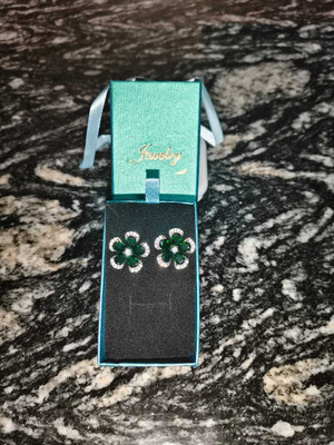 velvet petals Emerald Blossom Studs Cubic Zirconia Brass Stud Earring