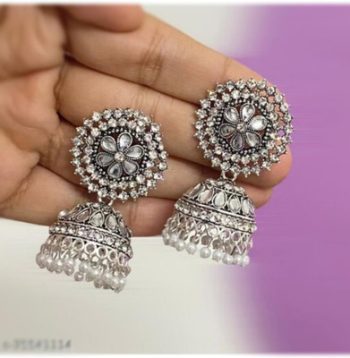 RUBI COLLECTIONS Rubi Collections Golden (White) Dome Shaped Jhumkas Earrings Alloy, Brass Jhumki Earring