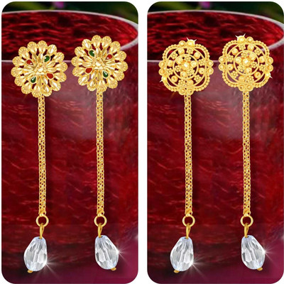 VIGHNAHARTA Removable Studs 2 pair Stud 1 chain drop earring for women and Girls Crystal Alloy Drops & Danglers, Stud Earring