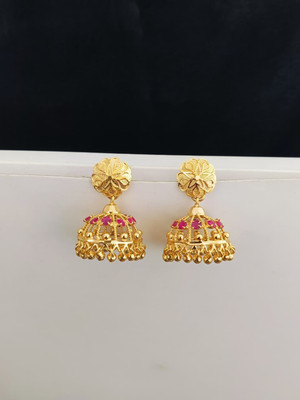 Kowsalya Gold Covering WOMEN JHUMKA Ruby Brass Jhumki Earring