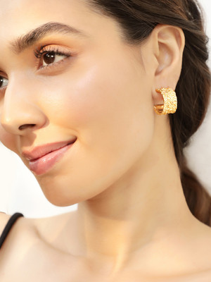 RUBANS Rubans 18K Gold Plated Textured Hoop Earrings with Elegant Hammered Design Brass Hoop Earring