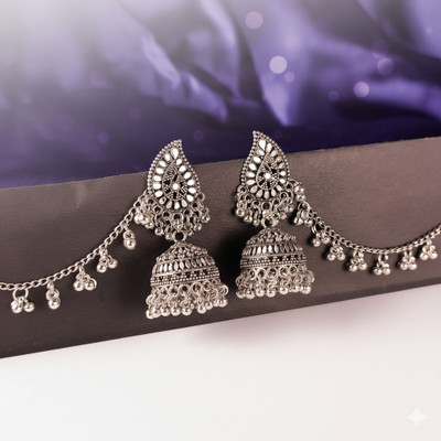 Rumee Traditional Jhumki Bahubali Earrings with hair chain extension of 1 Alloy Jhumki Earring