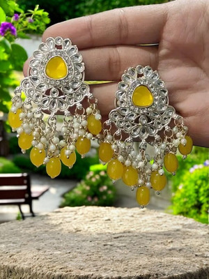 DEGHLAM Buy Now – Elegant Yellow Kundan Earrings for Weddings & Festive Wear Alloy Drops & Danglers