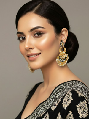 alysa Gold Plated Meenakari Work Kundan Stone Pearl Alloy Drops & Danglers