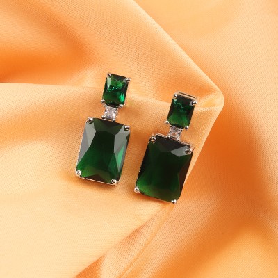Raddhi Jewels Designer Silver Plated CZ American Diamond Stud Earrings Brass Drops & Danglers