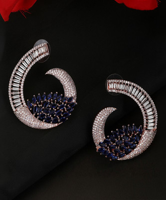 ANOUK Rose Gold Plated Saphire Blue Stone Brass Cresent shape American Diamond Earring Cubic Zirconia Brass Stud Earring