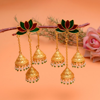 Mishaara Beautiful Lotus Jhumki Earrings For Girls & Womens Pearl Brass Jhumki Earring