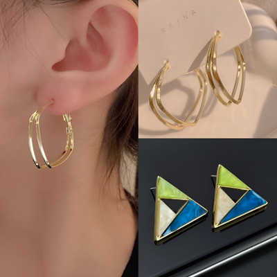 AKISON JEWELS Korean Earrings Combo For Women Girls 2 Layer Stylish Trending trendy Western Alloy Hoop Earring, Earring Set, Stud Earring