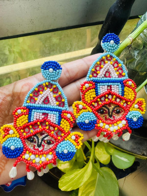 HOPSS Beads Durga Maa Dangler Handmade Boho style Earring Set Beads, Pearl Fabric Drops & Danglers, Earring Set