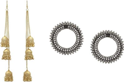 Samridhi DC Trending Combo Silver & Gold Oxidised High Classy Round & Triple Jhumki Alloy Earring Set, Jhumki Earring