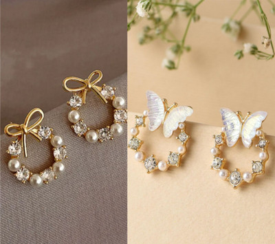 Saugaat Craft Western Wear Stylish Trending Combo Pack Of 2 Korean Earrings For Women Girls Cubic Zirconia, Crystal, Pearl Alloy Drops & Danglers, Rhinestone Studs, Stud Earring, Earring Set
