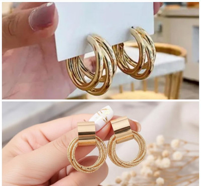 Sabita fashion Pack of 2 Trendy western korean golden hoop earrings 4women/girl 4office & party Alloy Stud Earring, Hoop Earring