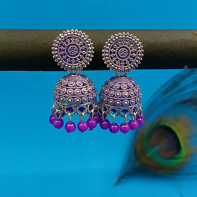 Jitec Mesmerizing Floral Purple Jhumkas Pearl Studded Earrings For Women/Girls Brass Jhumki Earring, Earring Set, Huggie Earring, Hoop Earring