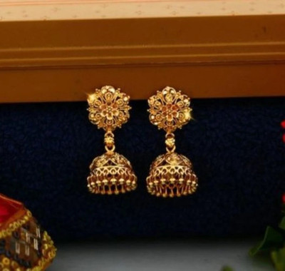 LUV FASHION Traditional South Screw Back Premium Gold Plated Jumkhi Earrings Brass Jhumki Earring