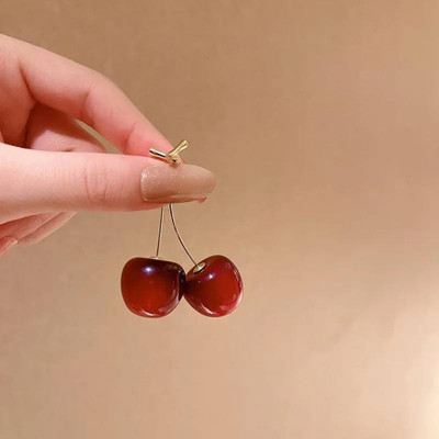 Exotique Cherry Earrings Korean Earrings Cherry For Women Red Colour Bts Collections Acrylic Drops & Danglers