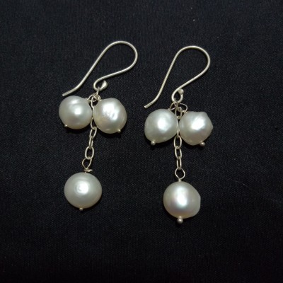 THE QUEEN JEWELLERY Real Freshwater White Pearl Earrings For Women Pearl Sterling Silver Drops & Danglers