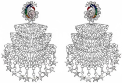RSAura Peacock Design Silver Plated Ethnic Dangle Earrings for Women & Girls Cubic Zirconia Aluminum Drops & Danglers