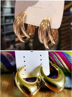 Sabita fashion Pack of 2 Trendy western golden korean hoop drop earrings combo pack 4 womens Alloy Stud Earring, Hoop Earring