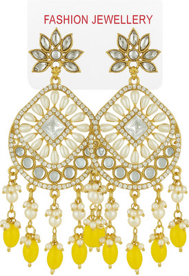 SSN Gold plated traditional pearl and kundan earring Beads Alloy Chandbali Earring