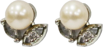 PIPABOX Subtle Silver-Plated Real Pearl Stud Earrings for Women Pearl Alloy Stud Earring
