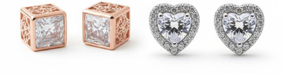 NIMITCREATION Trendy Dual Tone Earrings Combo – Rose Gold & Silver Finish Diamond Brass Earring Set