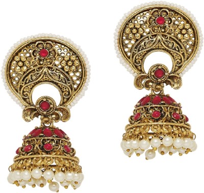 fabula Rani Pink Stone & Pearls Ethnic Traditional Beads, Crystal Alloy Jhumki Earring