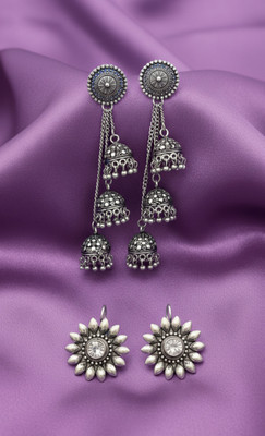 Janki Creation 3 Layered Style Jhumki Earrings with Flower Shape Earrings Diamond Alloy Chandbali Earring, Drops & Danglers, Jhumki Earring, Stud Earring