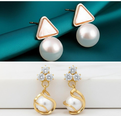 Sabita fashion Pack of 2 Trendy western korean pearl drop earrings 4women/girl.cubic zirconia Alloy Drops & Danglers, Hoop Earring